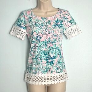 Lilly Pulitzer Hayes Top In Camelflage Pink & Green Print